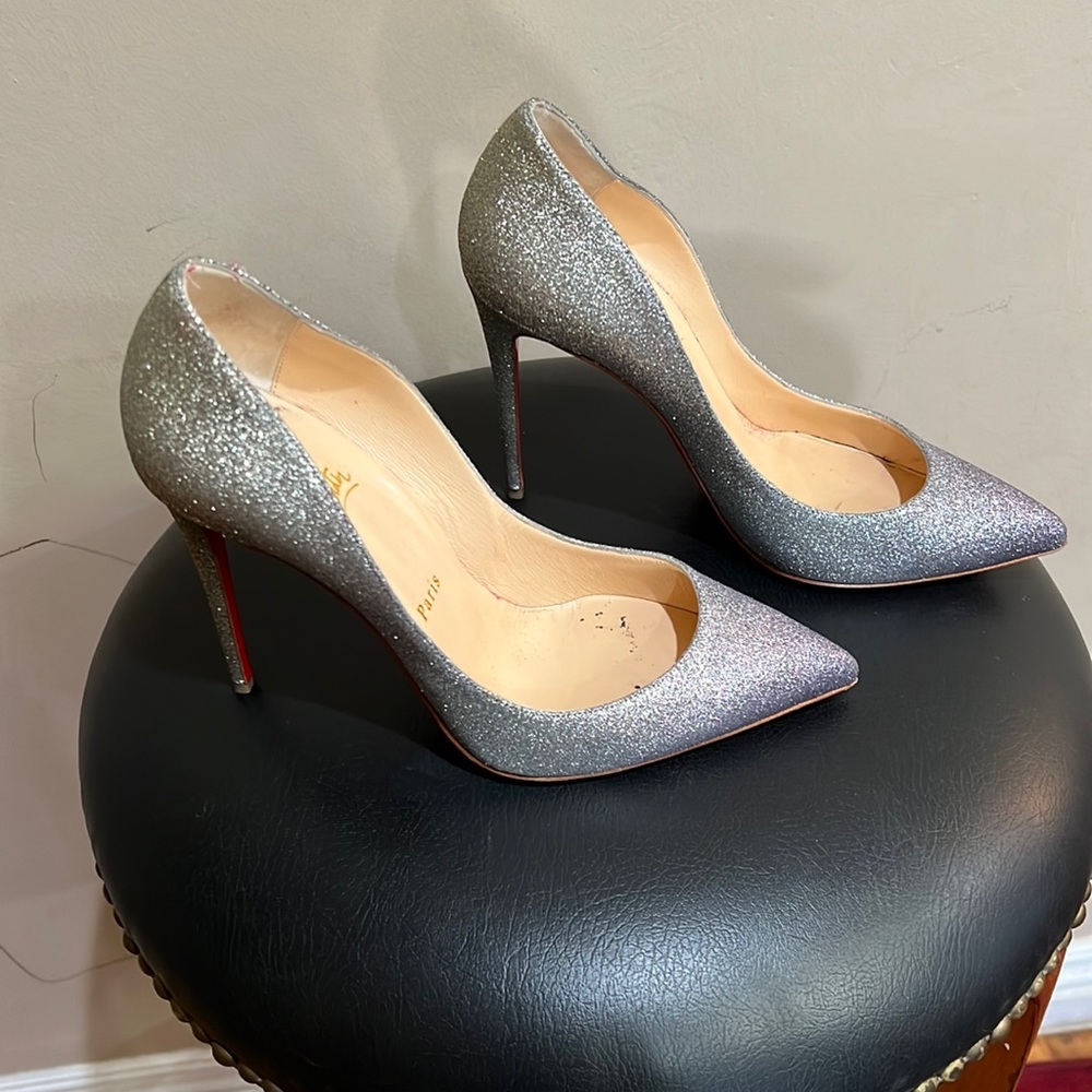 Christian Louboutin Silver Pigallefollies 100 GlitterMini Degrade Heels Size 39
